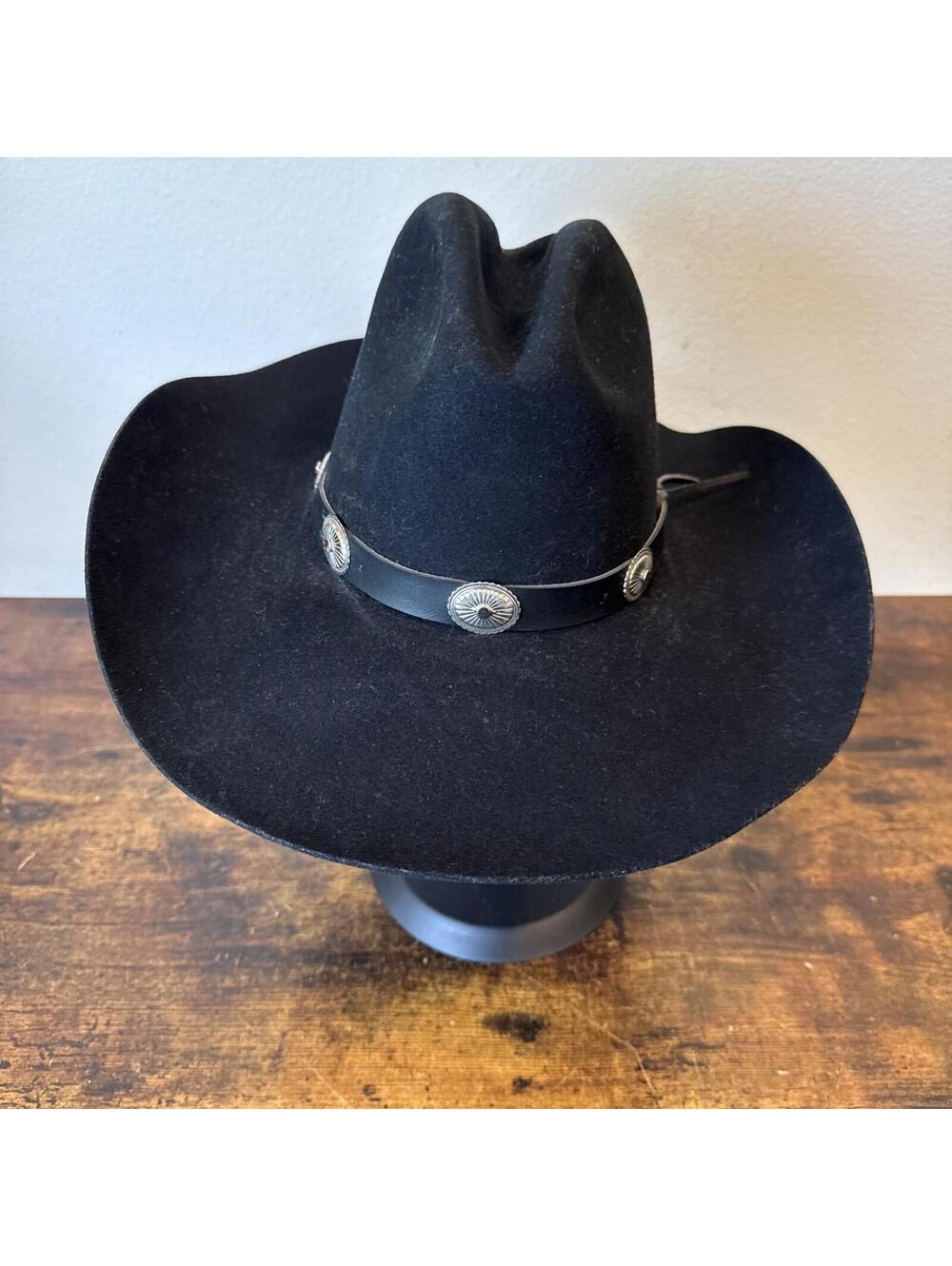 Bailey Tombstone Cowboy Hat — Size 6 3/4 — Black — XX Wool Blend  Silver Conchos